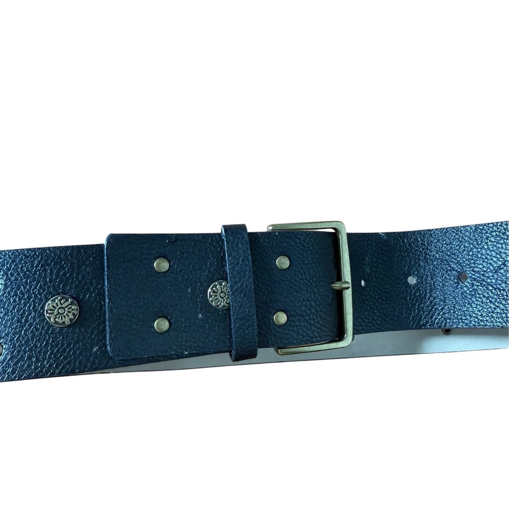 BCBG Black Pebbled Faux Leather Studded Medallion Wide Waist Belt Small